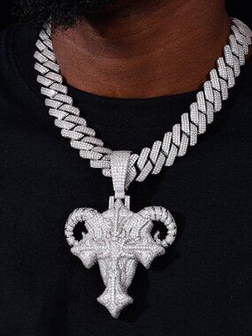 925 Sterling Silver CZ Diamond Luxury Iced Out  Moissanite Goated Skull Pendant